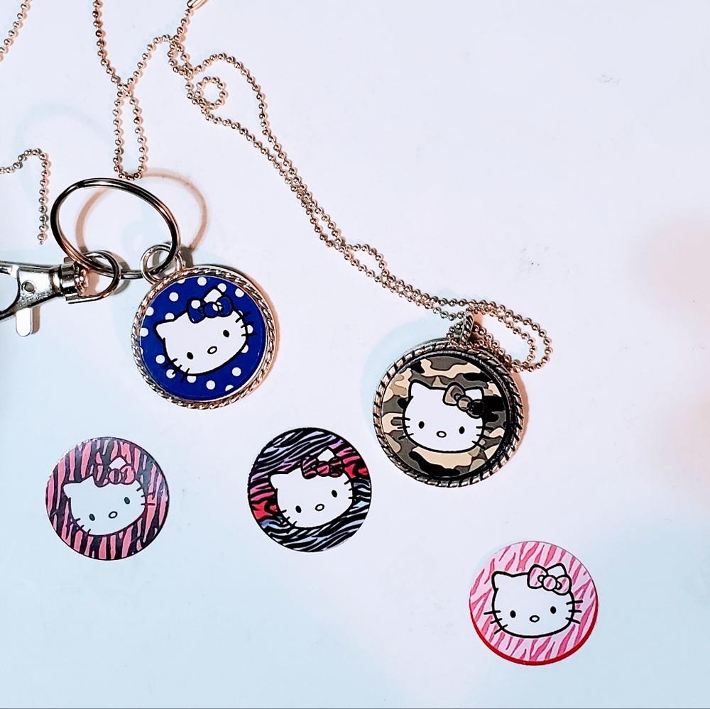 Hello Kitty pick design choose necklace or keyring glass face handmade new